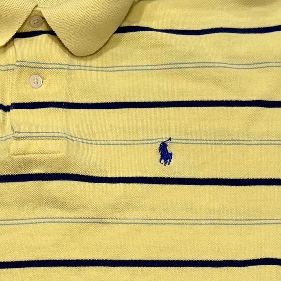 Polo Ralph Lauren Polo Shirt Mens L/XL Yellow Navy Stripe Short Sleeve Cotton - Picture 3 of 8